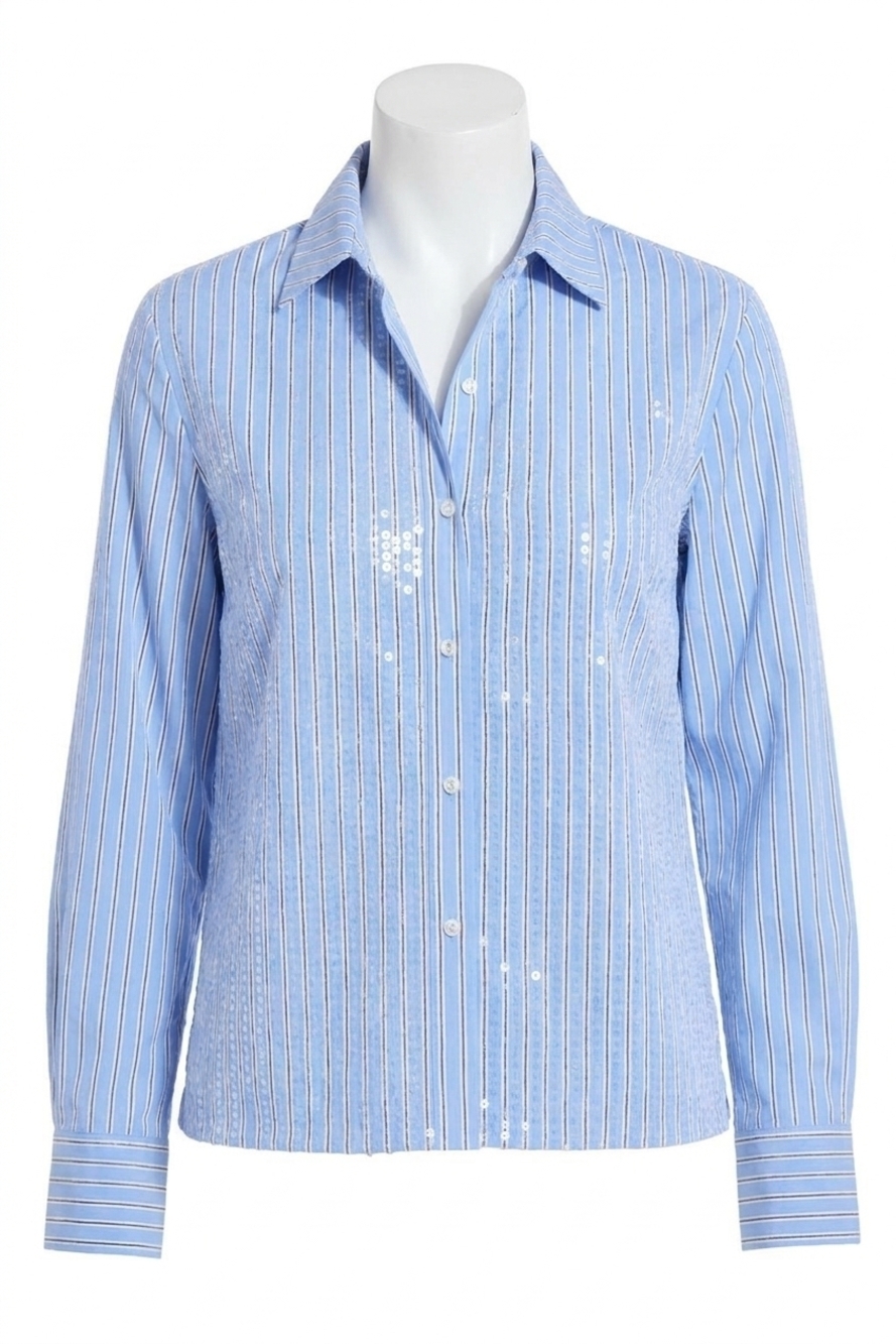 NEW LYSSE mila sequin stretch shirt in luminious stripe